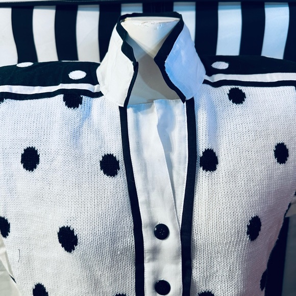 Side Effects 80s Vintage Cotton Knit / Linen Polka Dot Shoulder Pad Cardigan - Picture 7 of 7